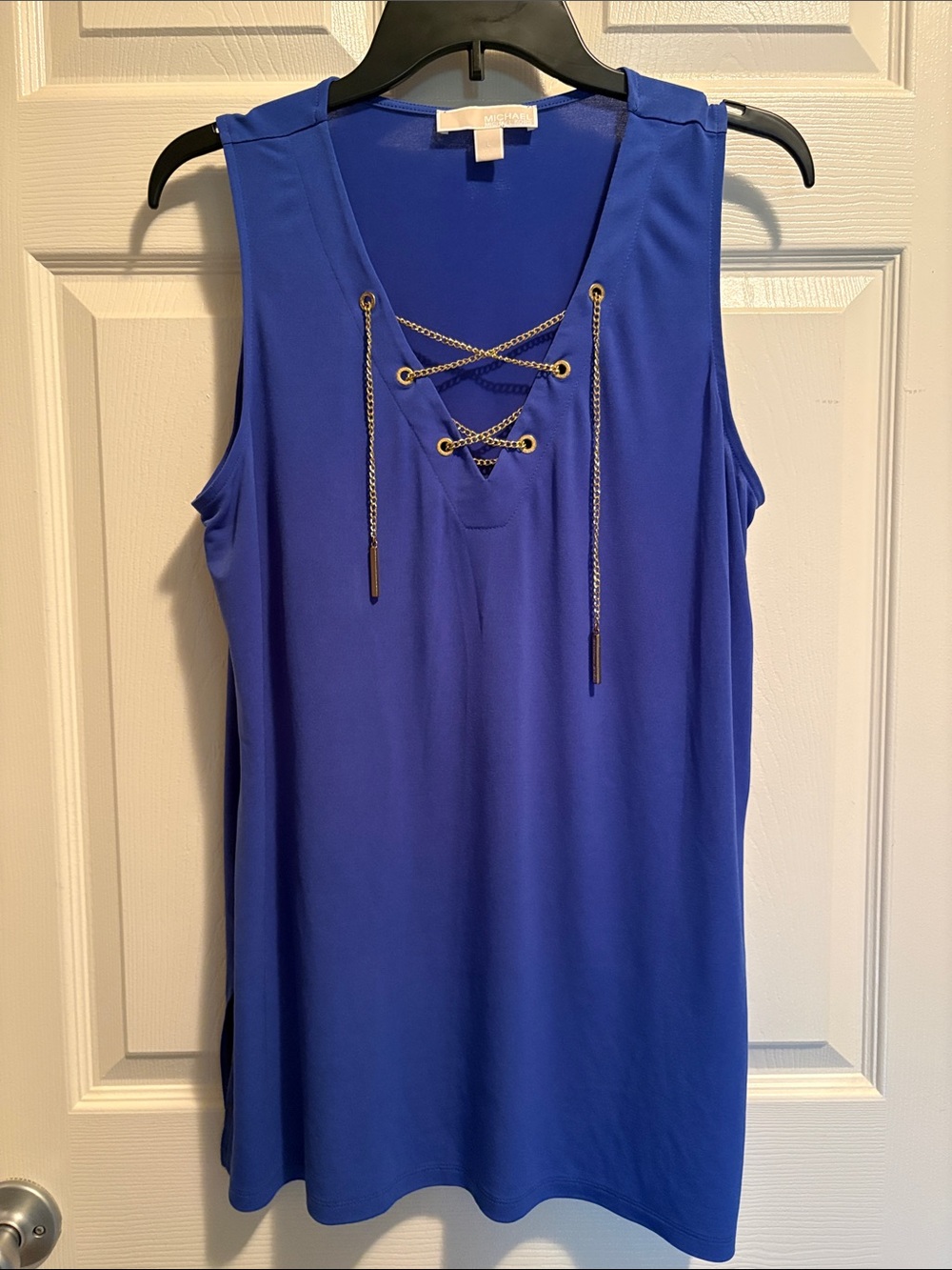 Michael Kors Sleeveless Lace-Up V-Neck Tank Top - Blue